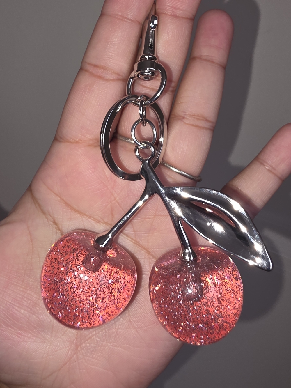 Glitter Cherry Keychain Charm - Pink